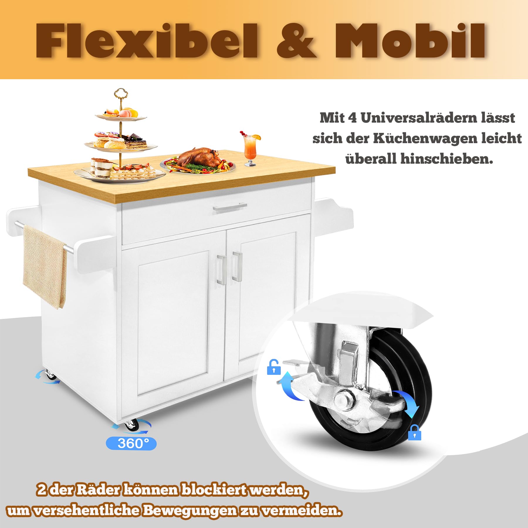 Froadp Carrello da Cucina Mobile Carrello Portavivande con Rotelle Isola da Cucina Freestanding con Cassetto Portasciugamani e Portaspezie Carrello Multifunzionale per Ristorante Caffè