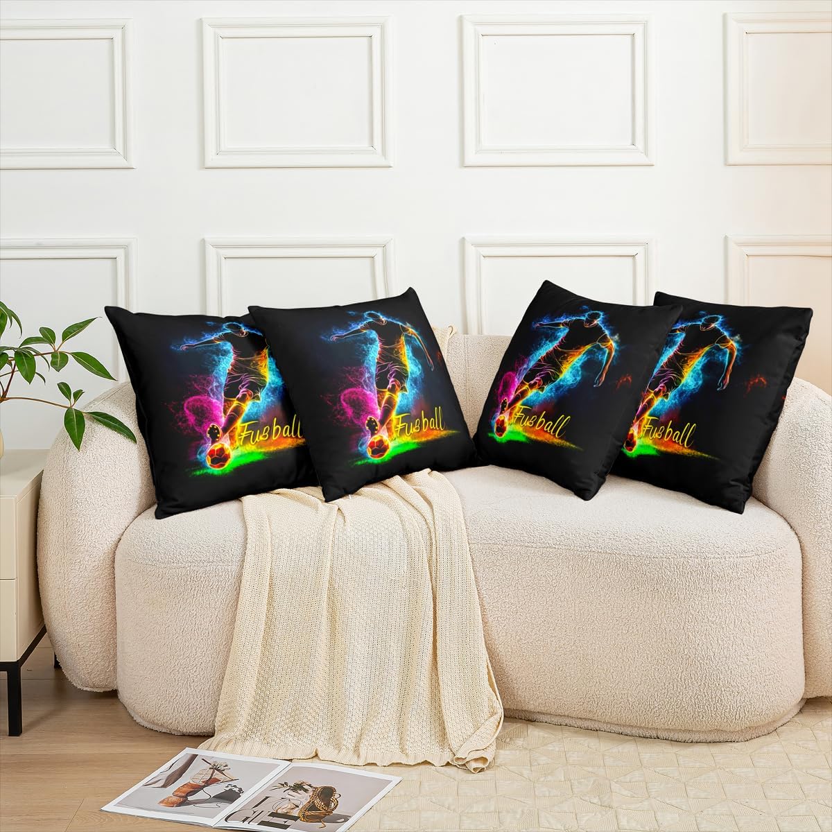 Erosebridal Football Throw Pillow Covers 22x22 Set of 2 Soccer Ball Print Cushion Cover Sports Gaming Themed Throw Pillow Case for Bed Couch Sofa Competitive Games Home Decor image 5