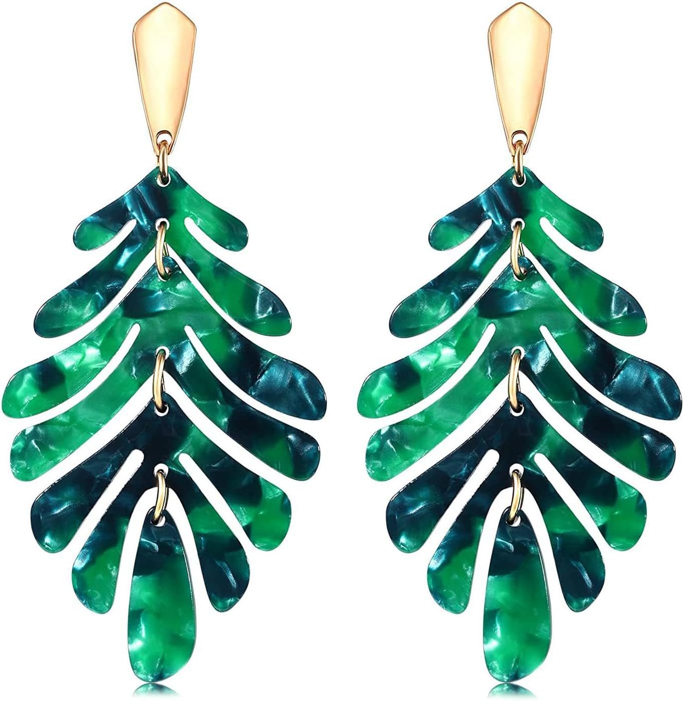 Colorful Leaf Drop Earrings for Women Trendy, Acrylic Palm Leaf Long Pendant Earrings Boho Tropical Plant Dangling Earrings Summer Beach Jewelry