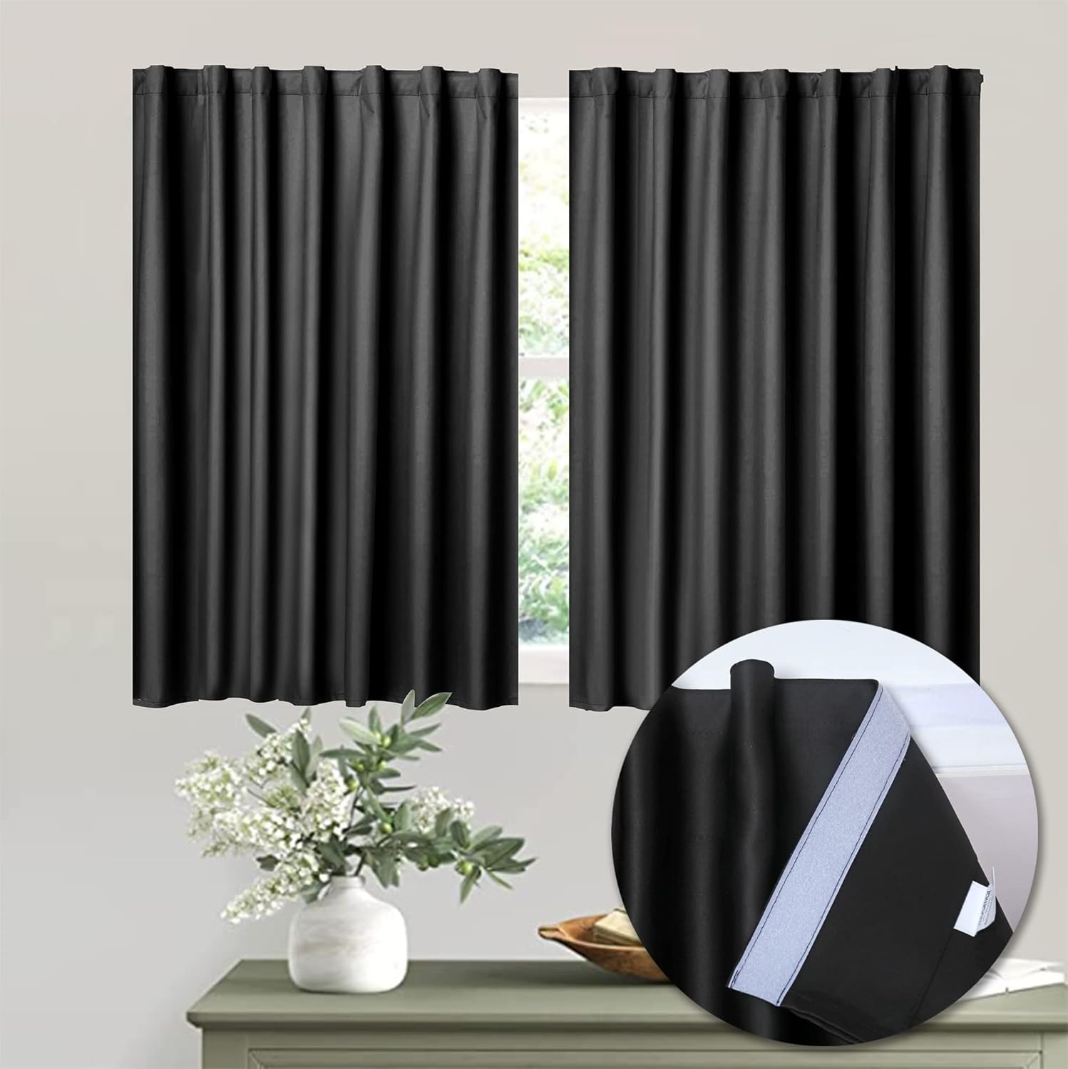 Muamar Velcro Blackout Curtains for Bedroom 2 Panels with