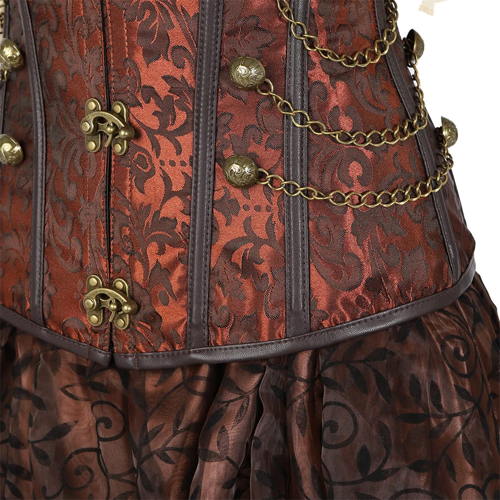 Grebrafan Steampunk Halloween Corsage mit Piraten Rock und Bluse | Witziges Korsett Damen Faschingskostüm