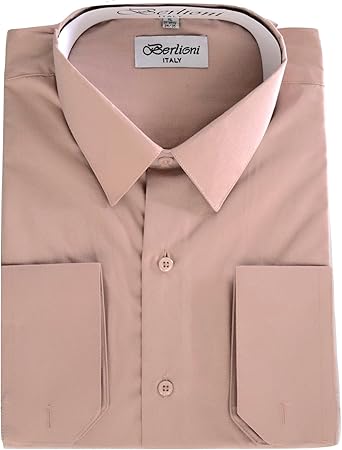 Mens Long Sleeve Dress Shirts | Solid Colors & Convertible Classic French Cuffs | Roomiest Fit Button Up Dress Shirt | Cotton & Polyester Machine Washable Available