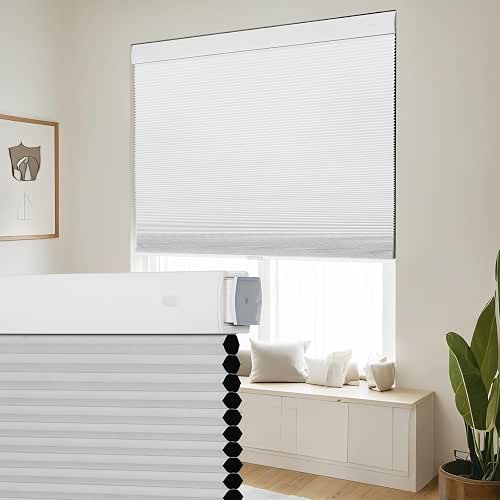 SEEYE No Drill Cordless Cellular Shades, Blackout Honeycomb Blinds for