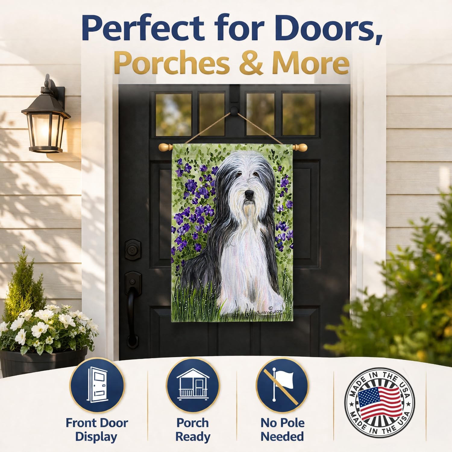 Caroline's Treasures SS8022CHF Bearded Collie Flag Canvas, Large, Multicolor