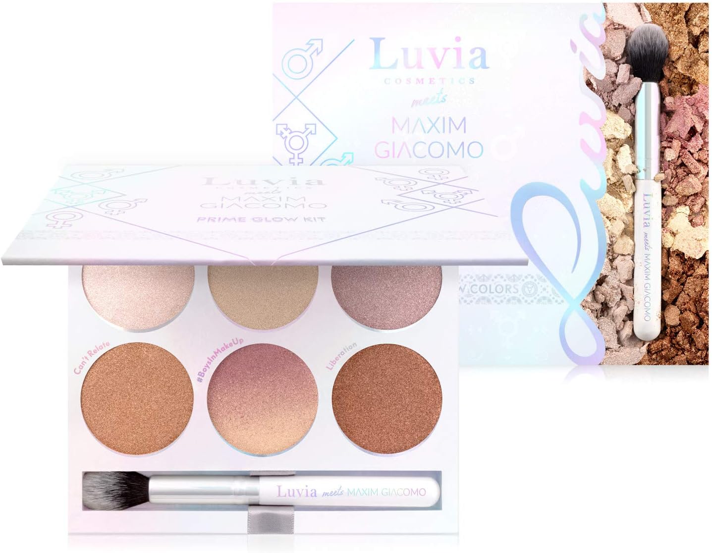 Highlighter Palette Vegan, Prime Glow Kit Includes Highlighter Brush, Boysin Makeup Designed By Maxim Giacomo & Luvia Cosmetics
