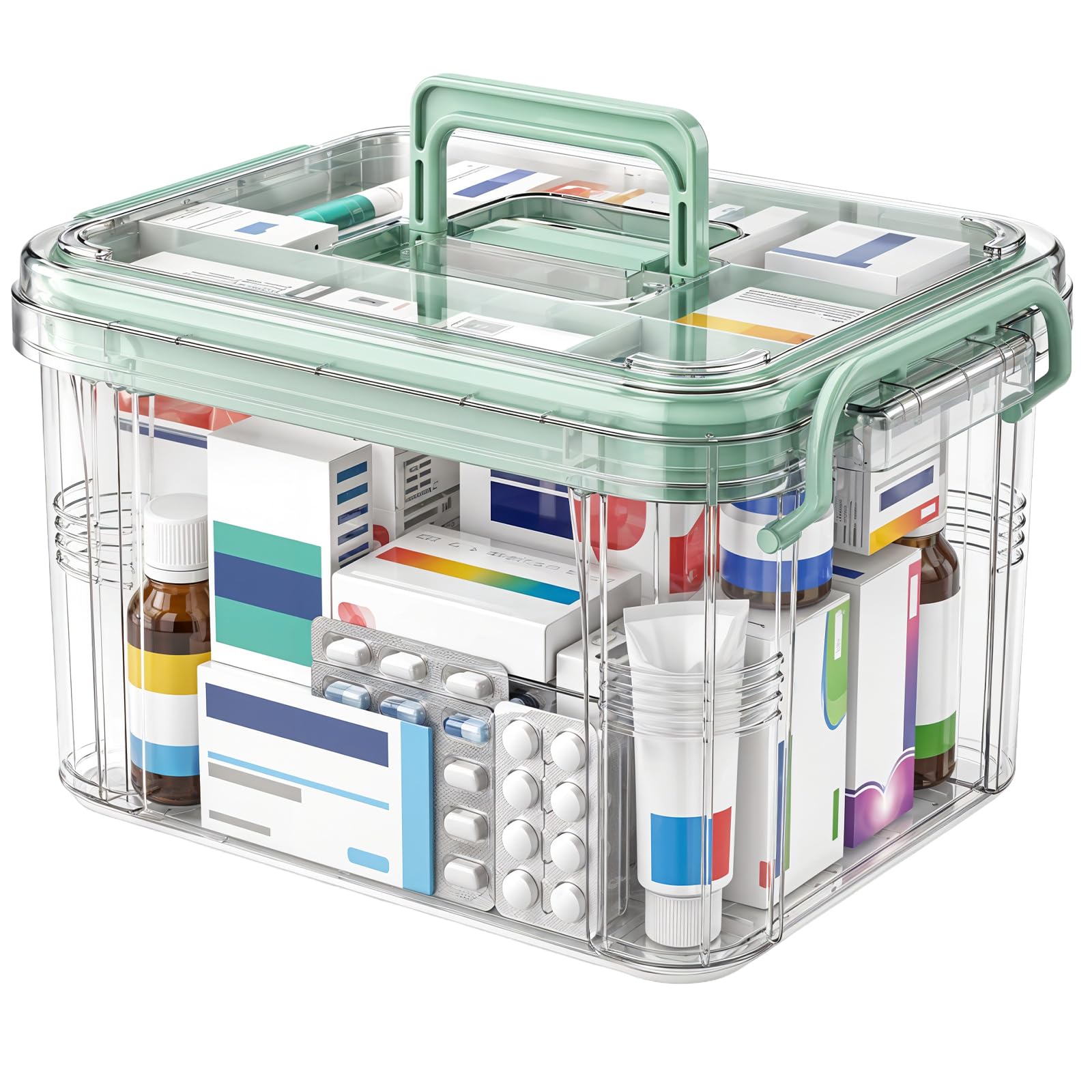 Kryndle Medicine Storage Box, 2 Layer Medicine Box with Double Handle