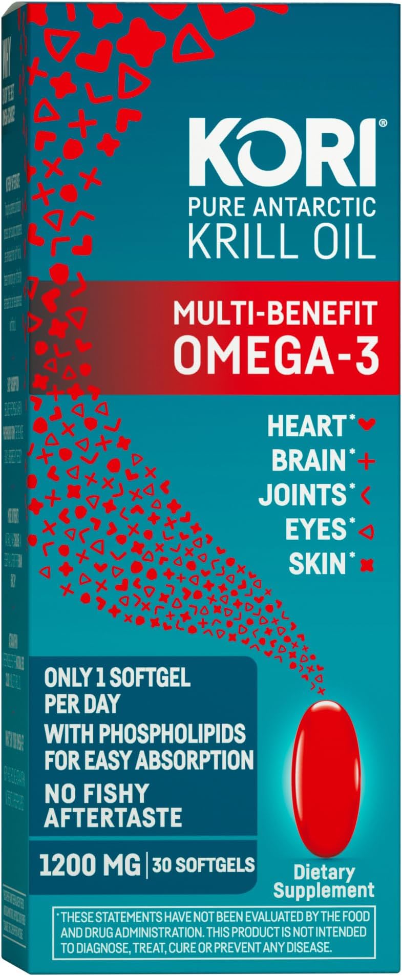 Kori Krill Oil Omega 3 Supplement, Antarctic Krill Oil with Superior Absorption vs Fish Oil, 1200mg Softgels,EPA & DHA, 30 Softgels