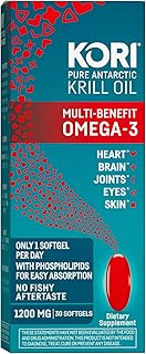 Kori Krill Oil Omega 3 Supplement, Antarctic Krill Oil with Superior Absorption vs Fish Oil, 1200mg Softgels, 30 Softgels, EPA & DHA