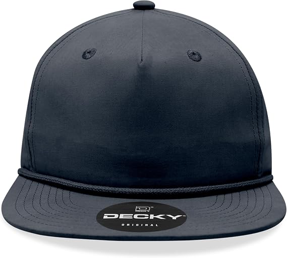 5 Panel High Profile Relaxed Cotton Blend Rope Hat, Navy