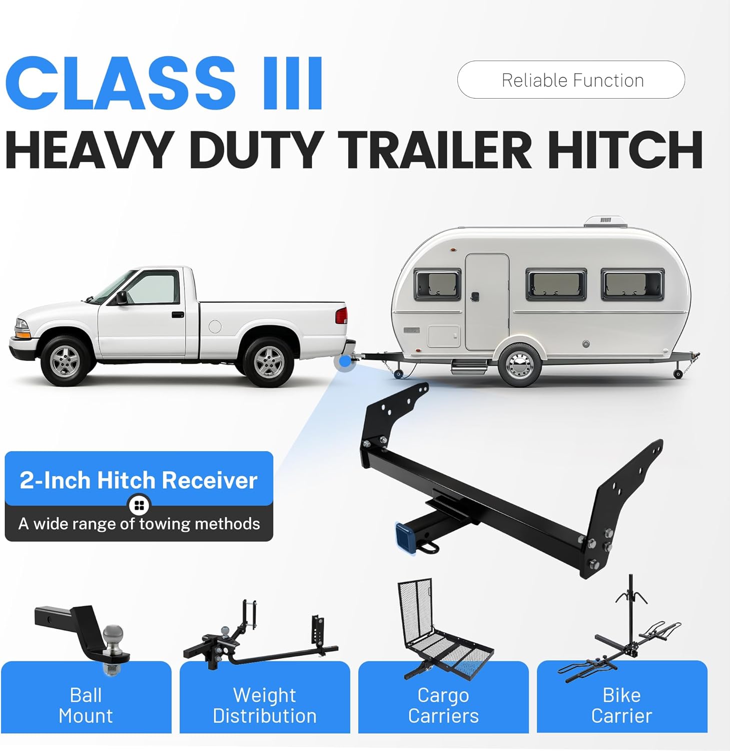 ECOTRIC Class 3 Trailer Hitch Compatible with 1983-2004 Chevy Chevrolet S10 GMC Sonoma S15 Isuzu Hombre Tow Hitch 2” Receiver Steel Powder Coated Black-4,000 lbs Capacity