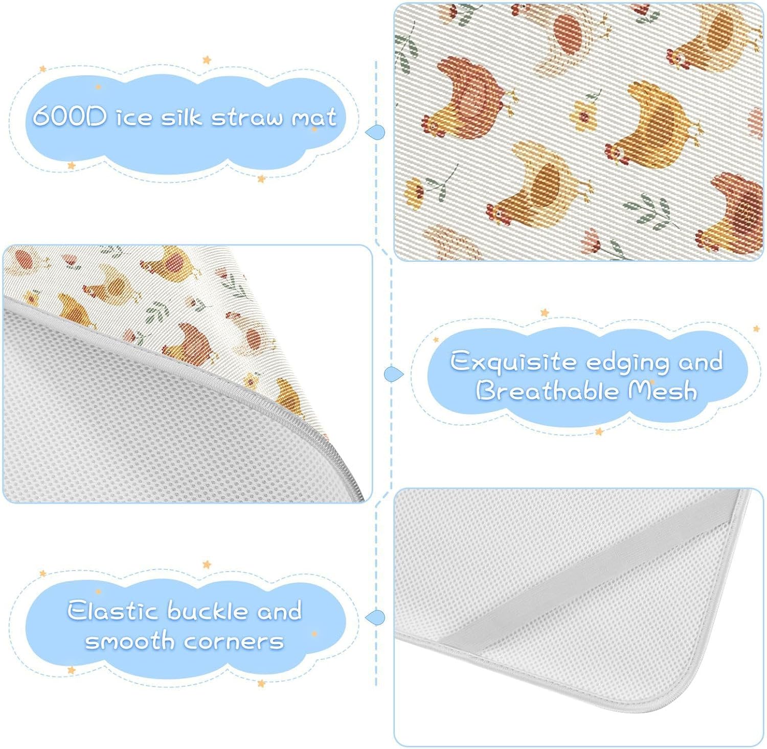 Baby Cooling Mat Chickens Ice Silk Breathable Mesh Summer Crib Mattress Pad with Pillowcase, Soft Cooling Sleeping Surface for Infant & Toddler, 52"x28"