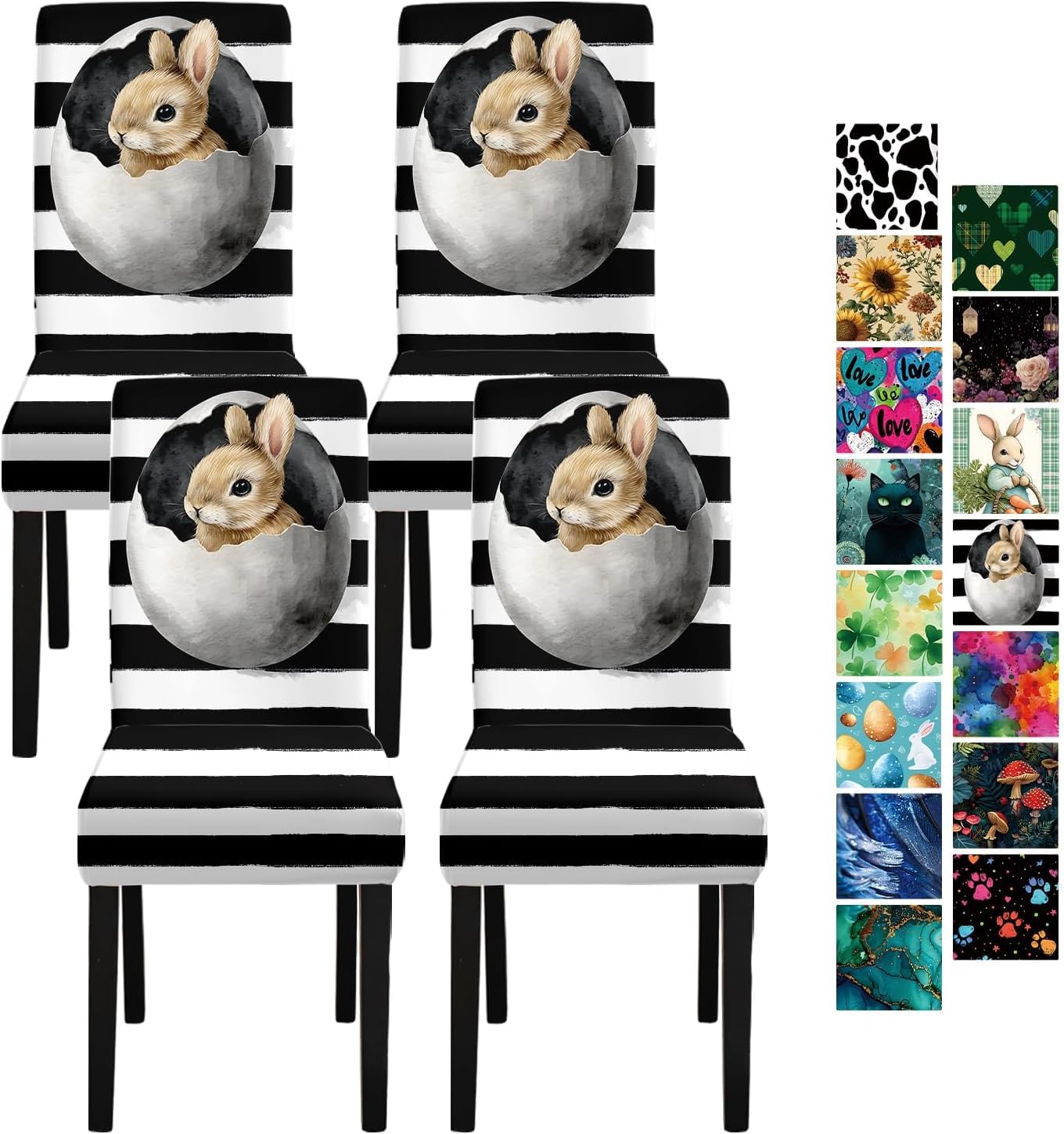 Mushroom Dining Chair Covers Set of 4, Stretch Spandex Chair Slipcovers with Fantasy Forest Toadstool Print, Removable Washable Seat Covers for Kitchen & Dining Room Decor