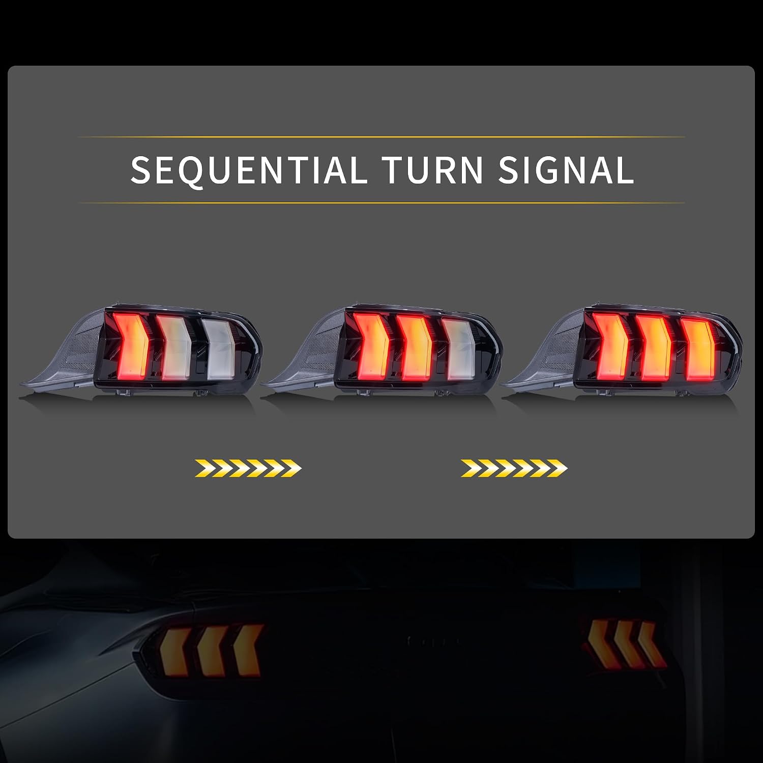 VLAND LED Tail Lights Compatible With Ford Mustang 2024 2025, W/Sequential Red Turn Signal and Dynamic Startup Animation, Clear Lens