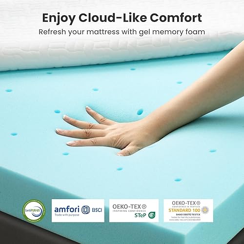 Miniatura 2 de Dreamsmith Cubrecolchón de espuma viscoelástica de gel de 4 pulgadas, cubrecolchón de cama de enfriamiento suave con funda extraíble lavable y