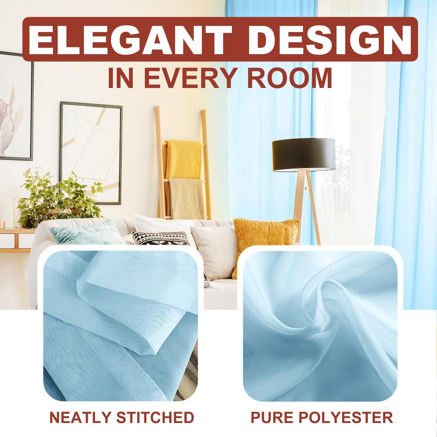 YHSF Sheer Curtains - 2 Panel Set Home Room Decor - 54" Wx84 L, Light Blue image 2