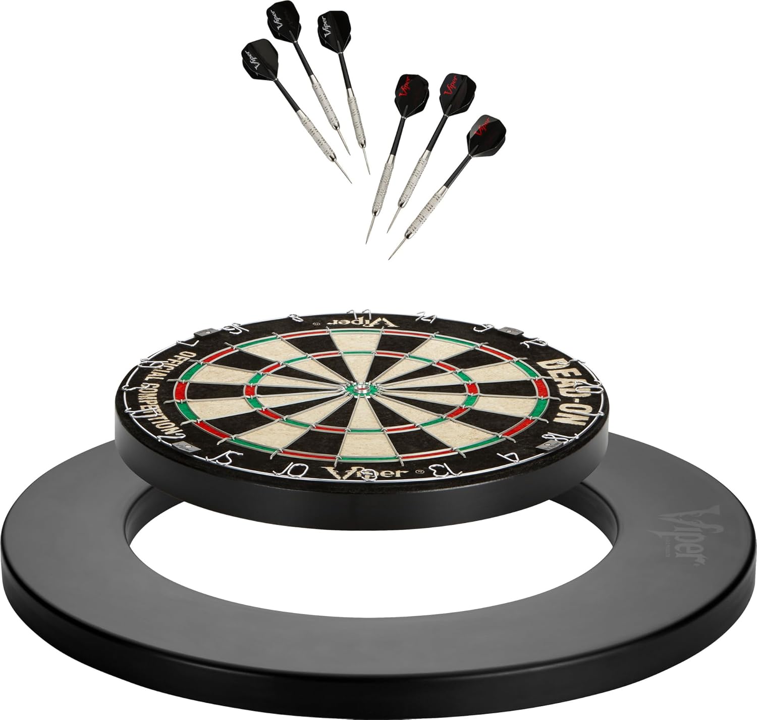Viper by GLD Products Dead On Sisal Dartboard, Two Sets Starter Darts, Throw Line, Viper Defender, Black