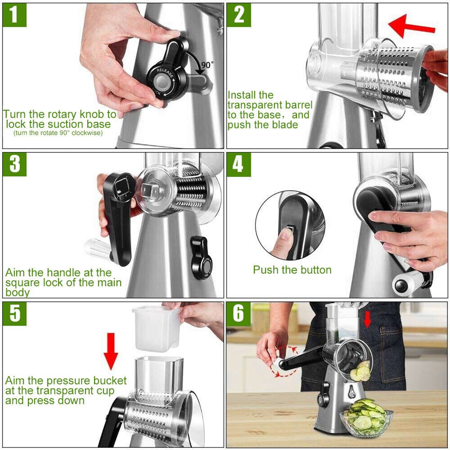 Edelstahl Käsereibe Handkurbel - Küchenreibe Für Hartkäse Gemüse