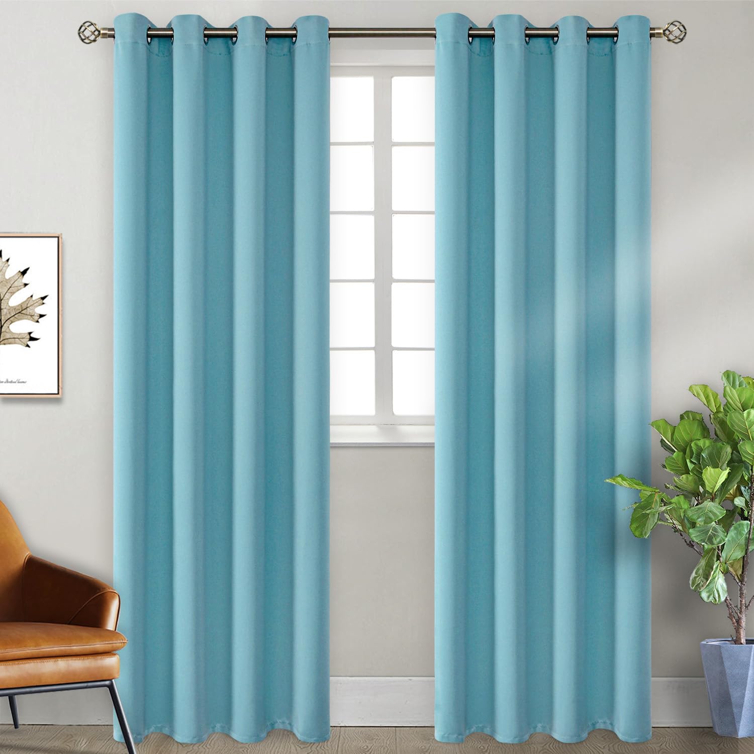BGment Aqua Blue Room Darkening Curtains 95 Inch for Living Room - 2 Panels