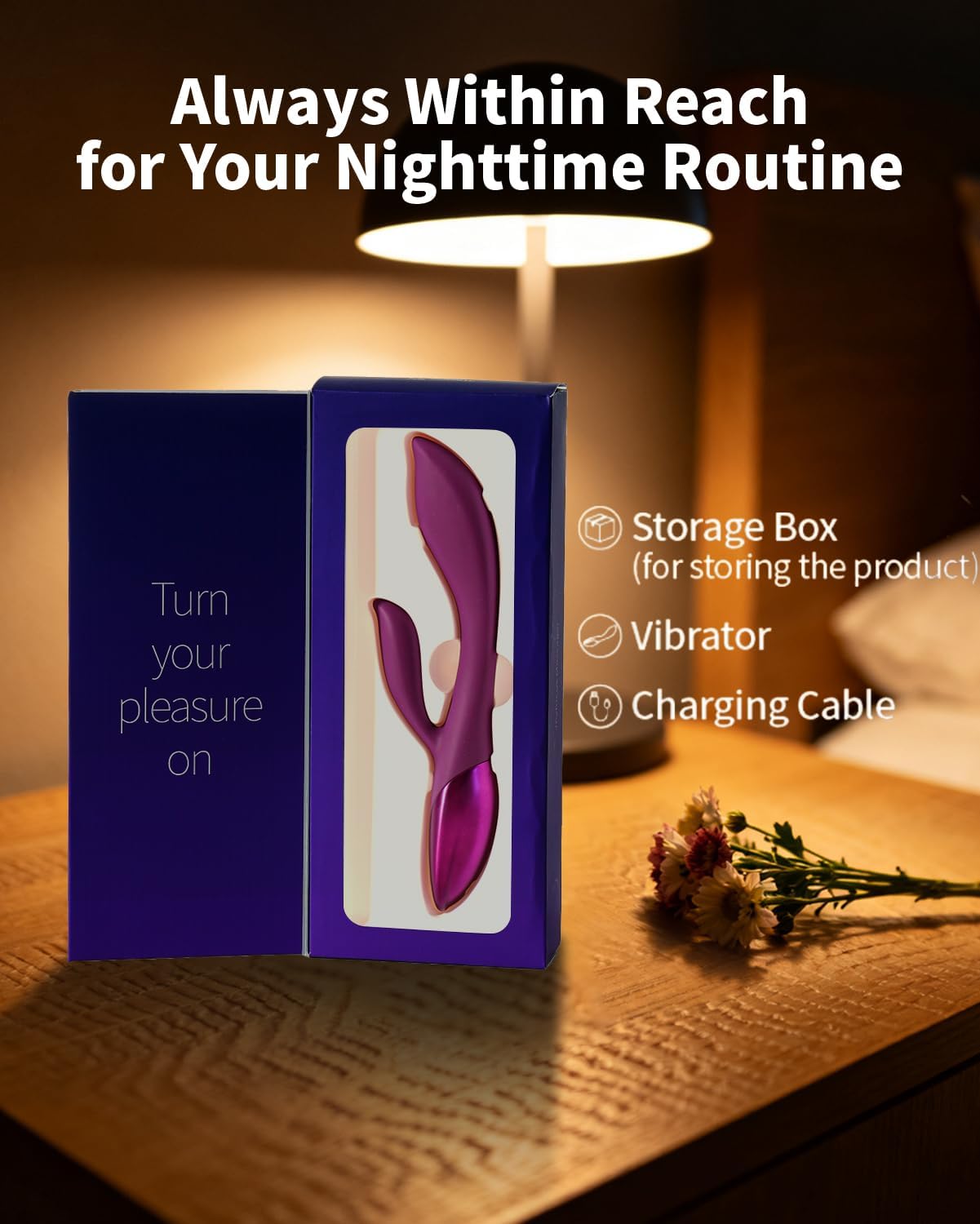 JOYFOCUS Sex Toy Dual Rabbit Vibrator for Women, G Spot & Clitoral Stimulator, 10 Vibration Modes, Body-Safe Silicone, IPX7 Waterproof, Magnetic USB Rechargeable