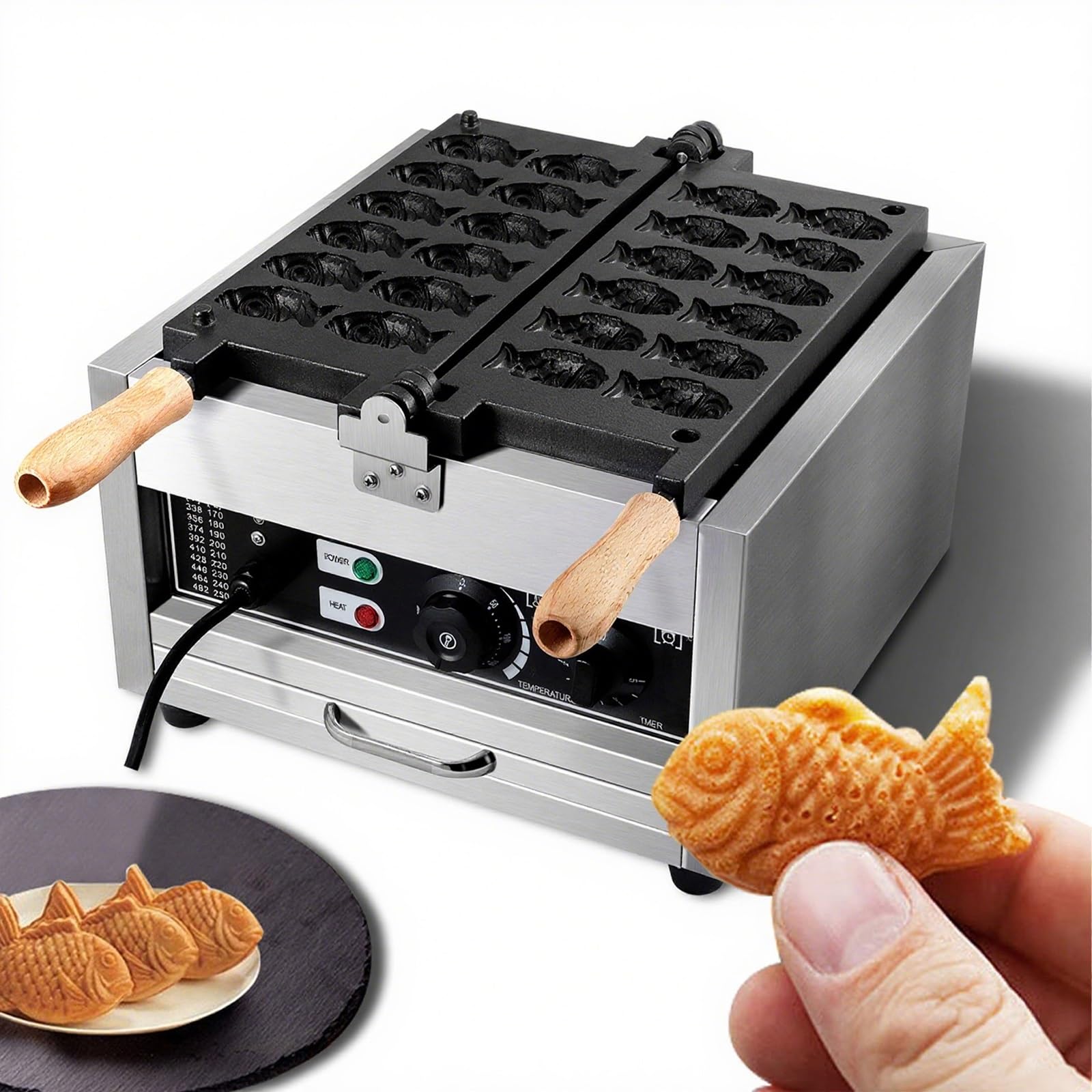 Gaufrier Taiyaki poisson électrique 1500W avec thermostat 50-300°C antiadhésif