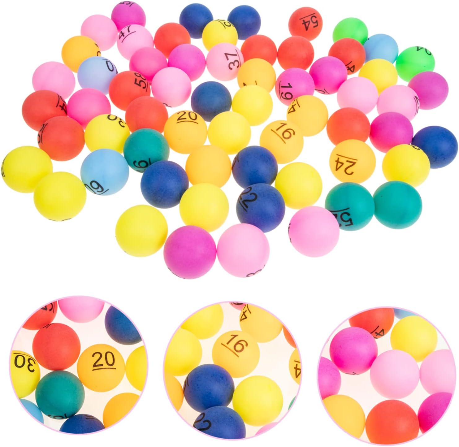 VICASKY 60Pcs Numbered Lottery Balls Plastic Seamless Game Balls for Raffles Parties and Entertainment Activities