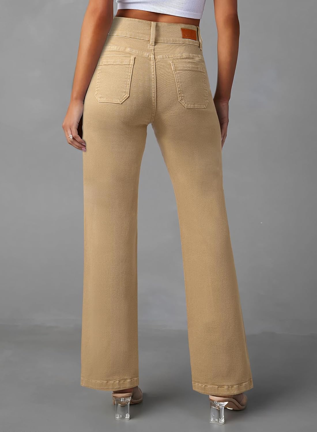 Sidefeel Women's Wide Leg Jeans High Waisted Tummy Control Stretchy Pockets Front Straight Leg Jeans - Image 2