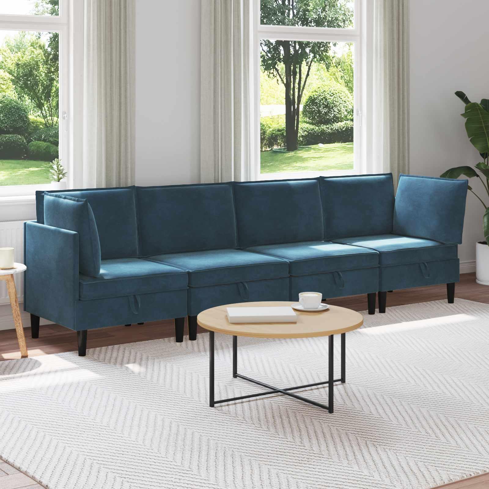 Conjunto de muebles de salón de 4 piezas, color azul terciopelo con