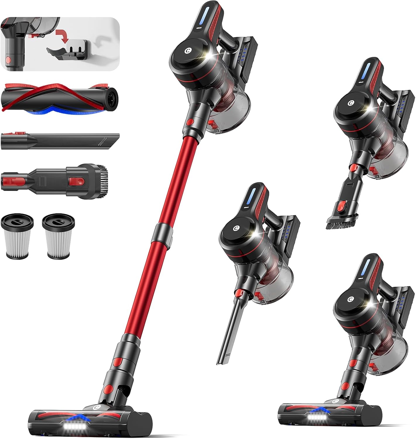 CHEBIO Lightweight Cordless Vacuum Cleaners for Home, Stick Vacuum Cordless Rechargeable with photo 8