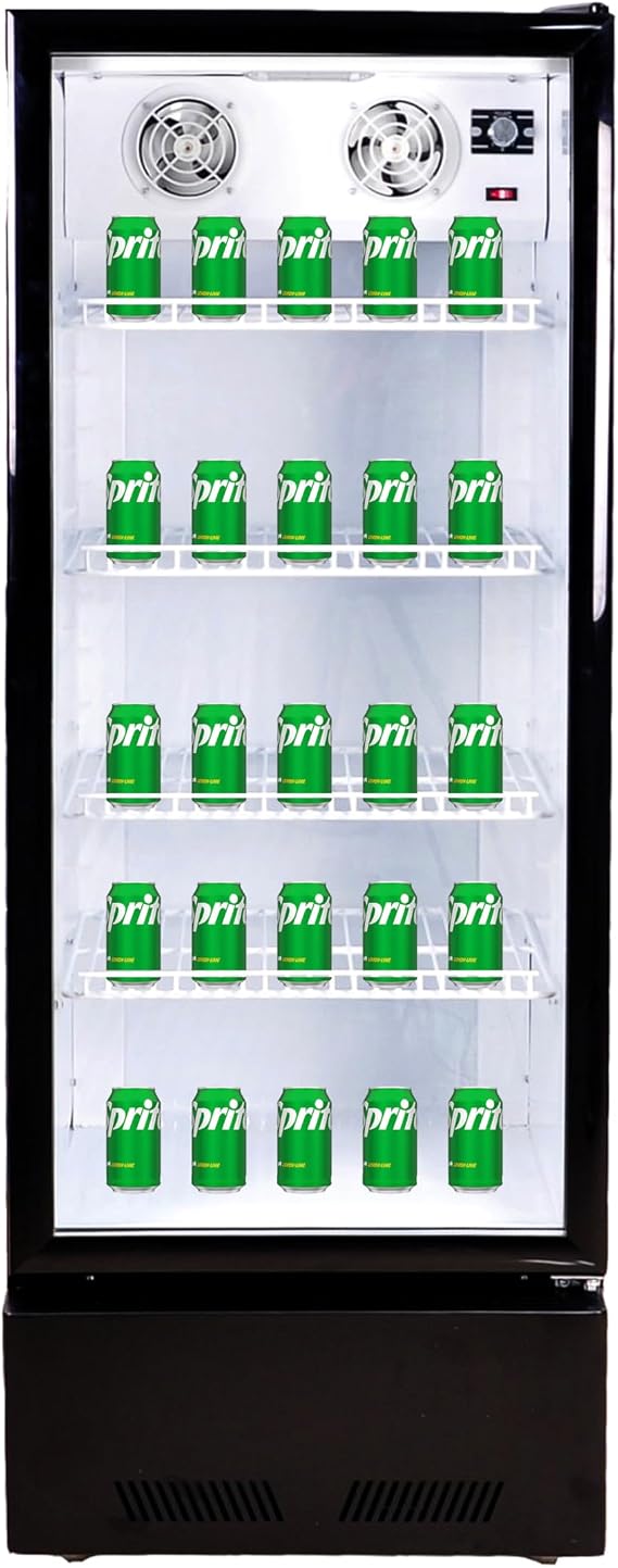 Commercial Glass Door Refrigerator, ETL Fridge Cooler Merchandiser, 64 High Display Case, Fan Cooling 9.8 cu. ft. 280L 110V, Restaurant Kitchen Cafe