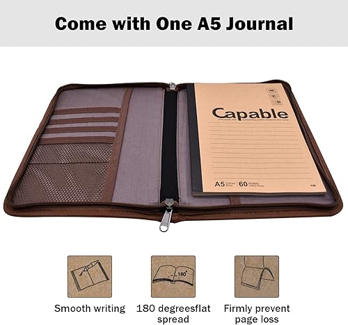 Miniatura 5 de Funda para cuaderno A5 con doble cremallera YKK, funda marrón con soporte para bolígrafo para cuadernos A5 Moleskine LEUCHTTURM