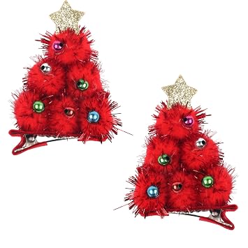Red Christmas Tree Hair Clips for Women Christmas Hair Clip Star Color Pearl Design Xmas Hairpin Bowknot Girl Hair Accessories for Winter Xmas Festival Partyred