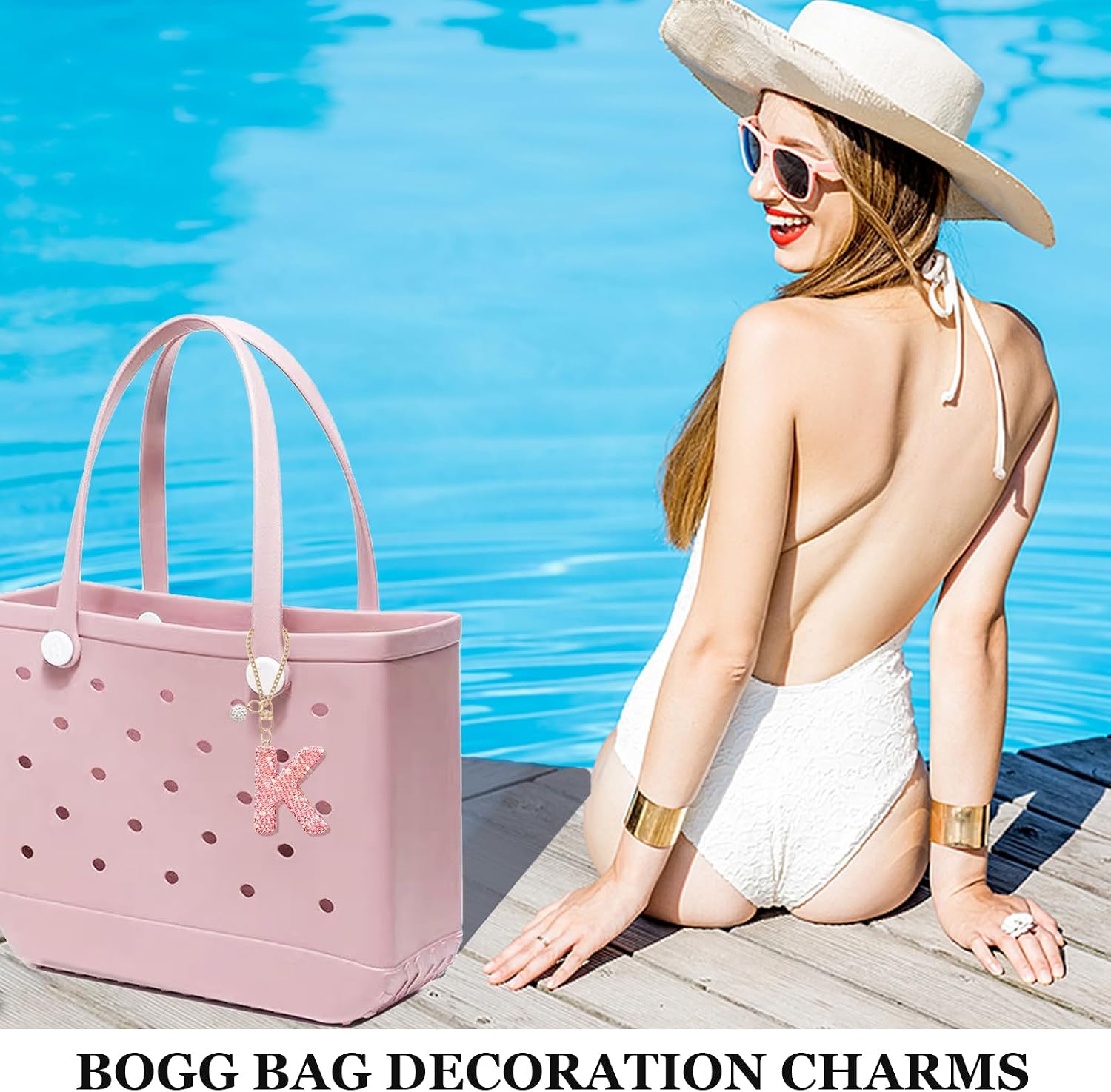 Bogg Bag Accessories,Bogg Bag Charms Keychain for Women Girls,Letter Charms for Beach Bitty Bogg Handbags Tote Bags image 4