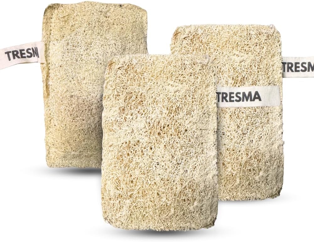 Natural Loofah Body Sponge, Plant-Based Exfoliating Scrubber for Men & Women, Rectangle Organic Loofahs for Deep Cleansing & Skin Smoothing (3 Pack)