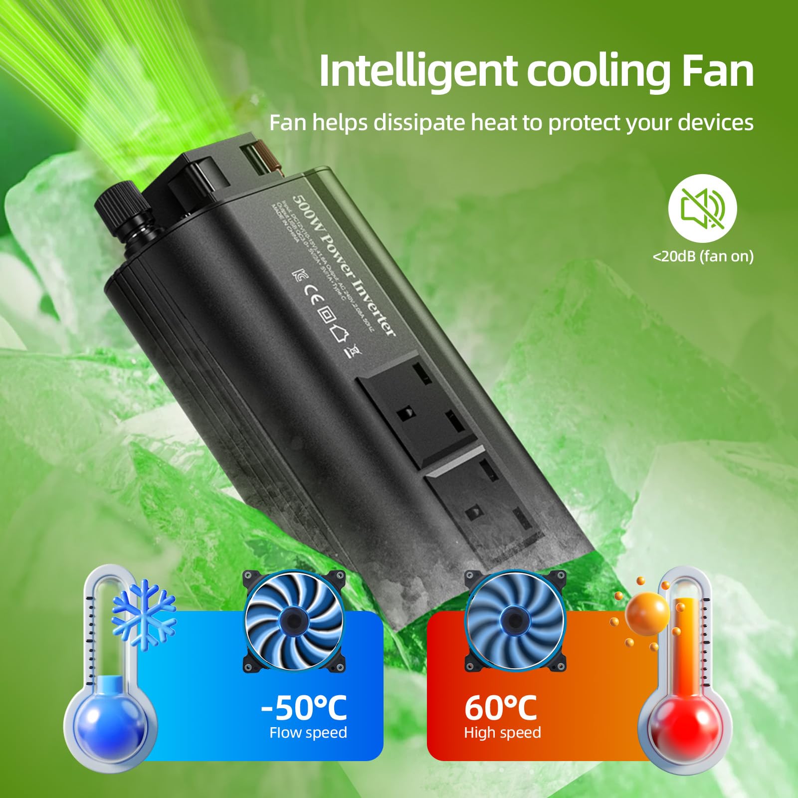 TAGEEBLU 12V 500W Power Inverter 12v to 240v, Car Voltage Converter Transformer with 2 3-Pin Sockets & 2-USB & 1 QC & 1-Type-C Ports for Charging Phones, Laptop, Tablets, TV, Camping Equipment - 2