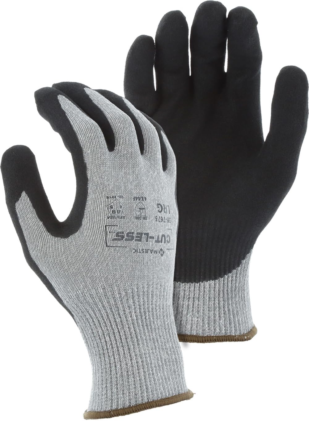 Majestic Cut-Less Korplex Glove with Sandy Nitrile Palm | 12 Pair - LG | 13 Gauge Liner, ANSI A9, Extreme Cut Resistance, Breathable, Gray/Black | for Automotive, Industrial, Manufacturing | 35-7675