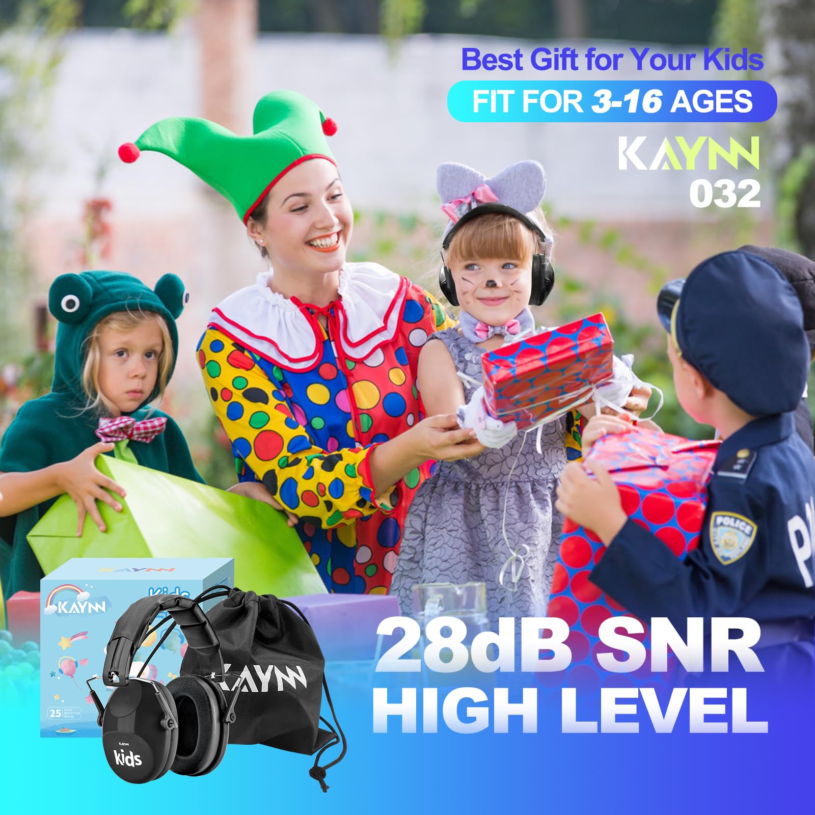 KAYNN 032 - Protección auditiva para niños para el ruido, auriculares con cancelación de ruido SNR de 28 dB para conciertos, auriculares sensoriales para autismo