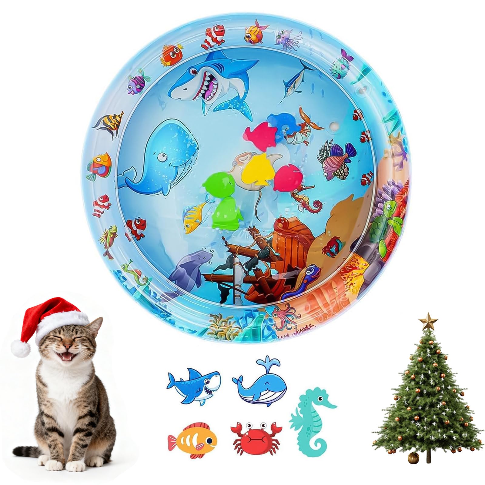 OSDUE Tappetino Gioco con Sensore Dell'acqua,Tappetino Gonfiabile per Pancia Gatti Tappetino Gioco Sensore D'acqua Ispessito Tappetino Raffreddamento Gonfiabile Portatile RegaliNatale