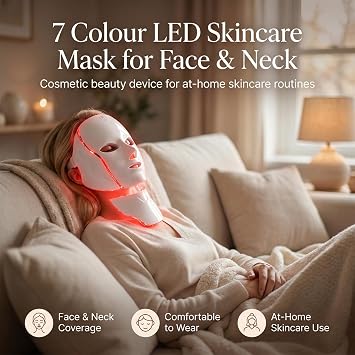 7 Colour LED Face & Neck Skincare Mask | At-Home LED Beauty Mask for Facial & Neck Care | Supports Brighter, Smoother-Looking Skin | Comfortable Home Skincare Device
