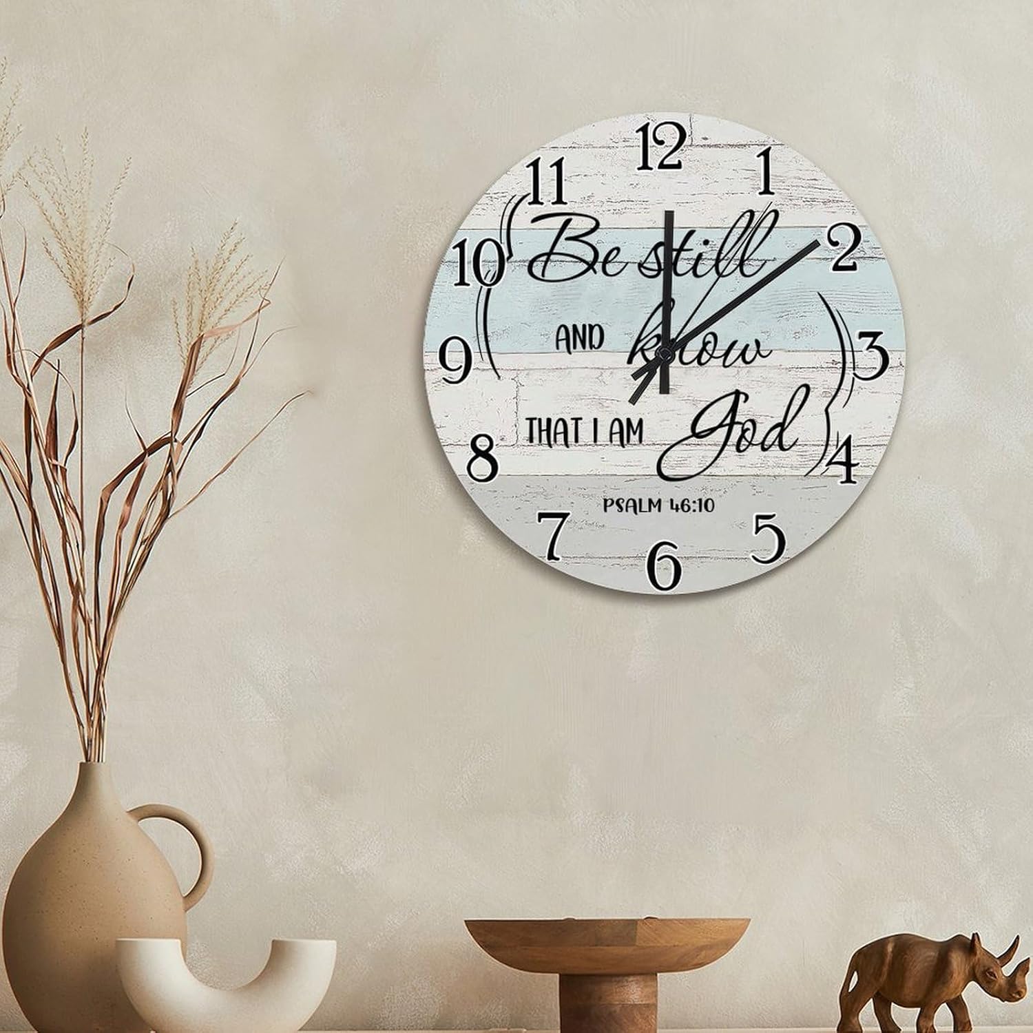 Bible Verse Wall Clock Be Still and Know That I Am God Large Wooden Wall Clocks Battery Operated 15 Inch Silent Scripture Print Decor for Bedroom Living Room Farmhouse Wall Decor