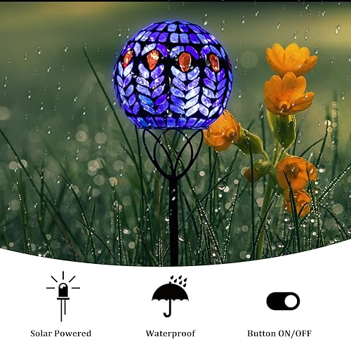 Miniatura 47 de VCUTEKA Luces solares decorativas de jardín al aire libre, luz solar de mosaico, impermeable, luz LED de estaca para paisaje, patio, terraza