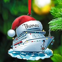 Cruise Ship Shape Acrylic Ornament Christmas 2025, Custom 2D Flat Cruise Ship Wearing Santa Hat Ornaments, Gifts for Travelers Captain Sailors, Christmas Keepsake, Personalized Name Captain Ornament