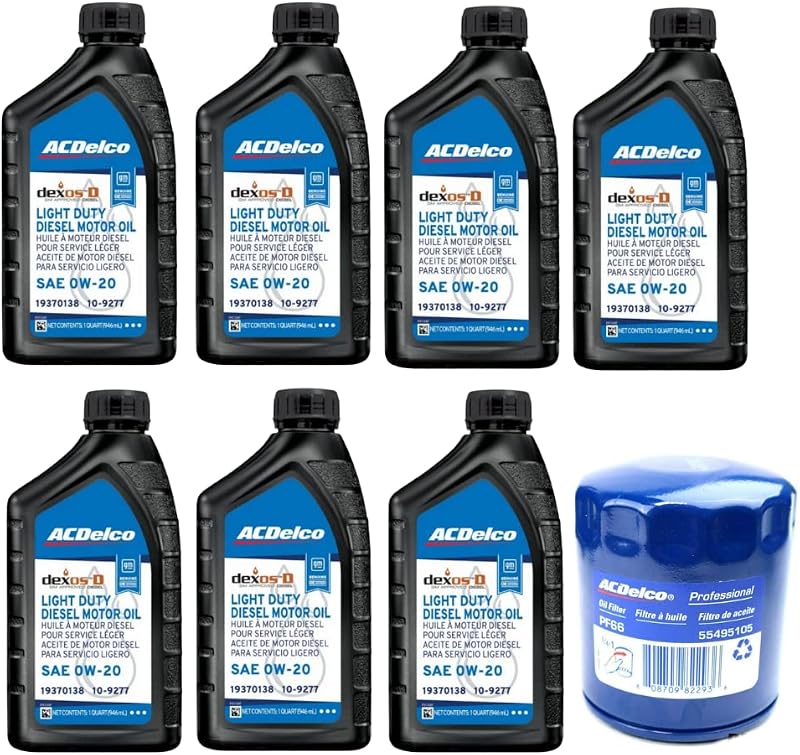 Kit de cambio de aceite ACDelco DexosD 0W-20 Aceite de motor diésel ligero 19370138, 10-9277 y filtro de aceite AC Delco PF66, 55495105, 19391402 (consulte la descripción para vehículos compatibles)