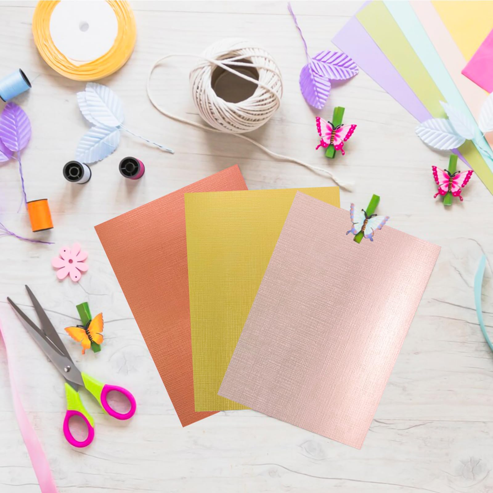 Luffy 100 cartoncini strutturati, carta colorata, DIN A4, 210 x 297 mm, 180 g, carta strutturata, goffrata in lino, stampabile, carta colorata per scrapbooking, creazione di biglietti, perforazione e