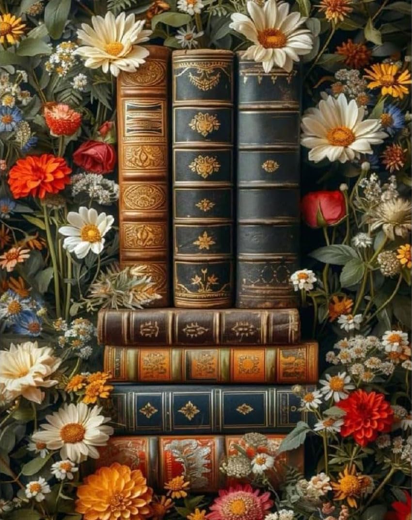 Book Stamped Cross Stitch Kits - Flower Counted Cross Stitch Kits for Beginners Adults Magical Book Needlepoint Cross-Stitch Patterns Dimensions Needlecrafts Embroidery Kits Arts and Crafts