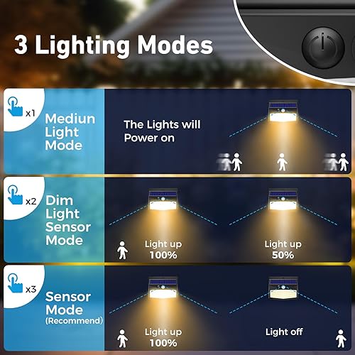 Vista 52 de Luces solares para exteriores con sensor de movimiento [138 LED/10 paquetes] Luz solar de seguridad para exteriores con 3 modos de iluminación