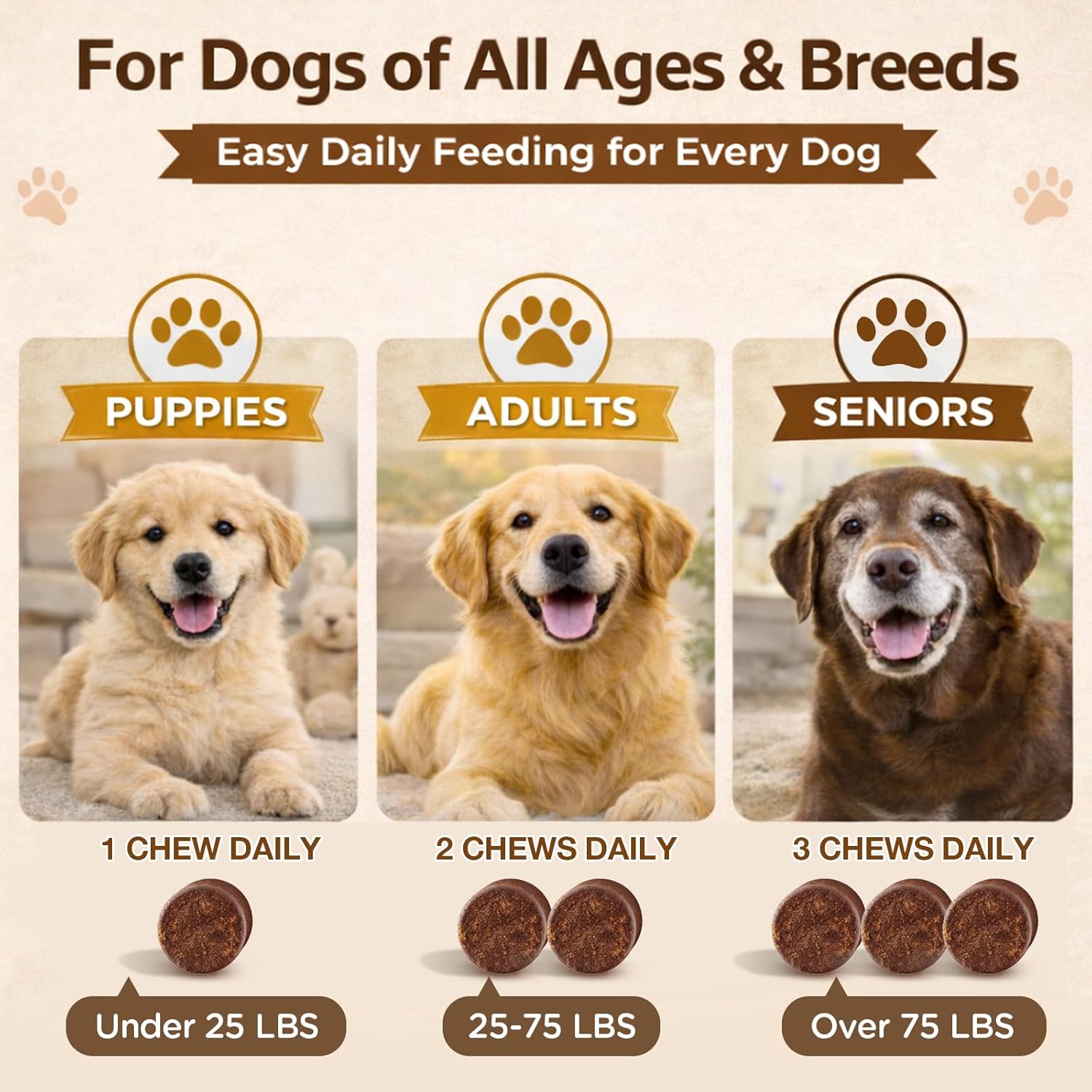 Mushroom Chews for Dogs and Cats, 12-in-1 Advanced Immune, Gut & Skin Support, Turkey Tail, Reishi & Lion’s Mane, Probiotics & Omega-3, Soft Chews Chicken Flavor, 90 Count