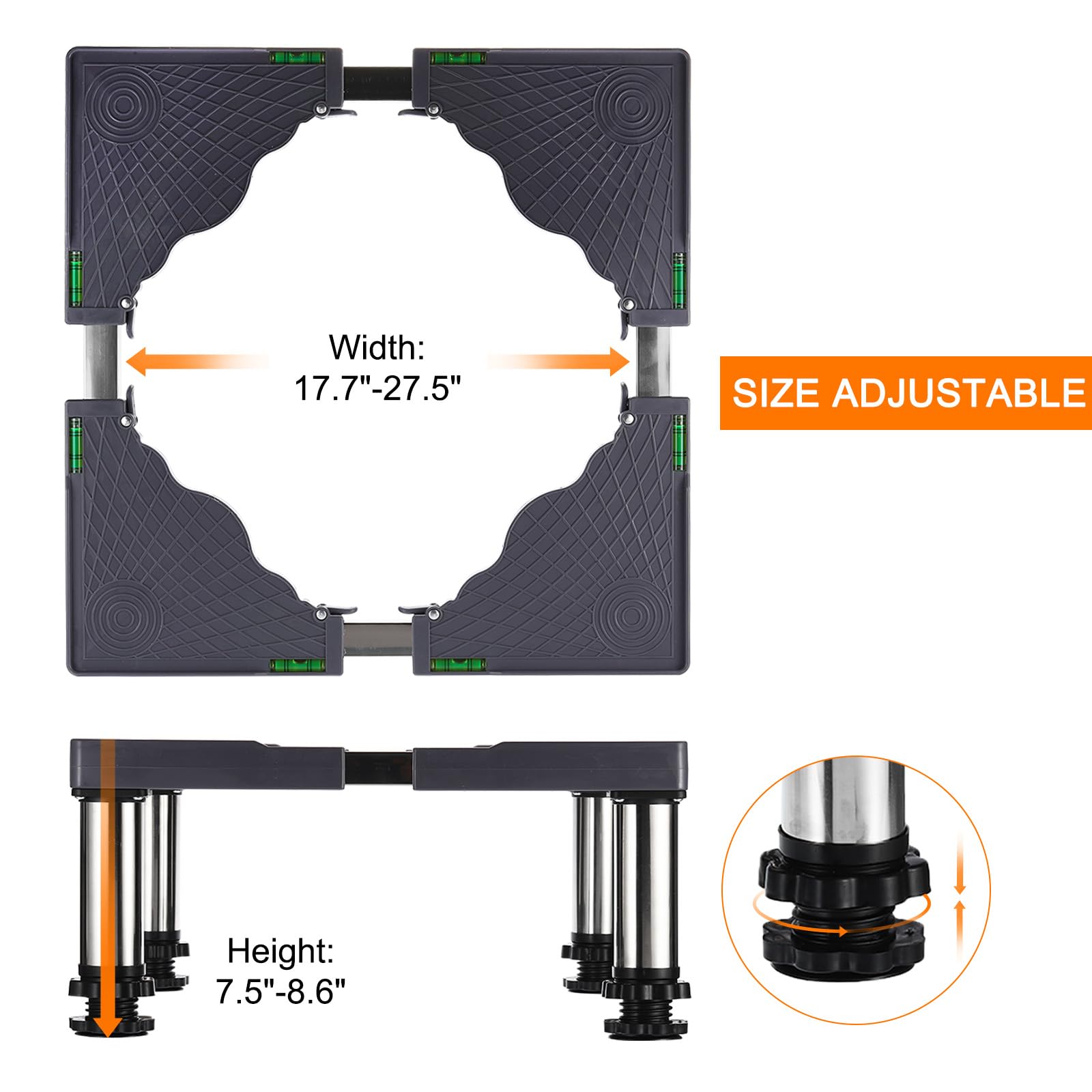 PATIKIL Mini Refrigerador Soporte 4 Fuerte Pies Lavandería Soporte Base Multifuncional Ajustable Base Bandeja Antivibración para Refrigerador Lavadora AC 7.5"-8.6" Altura