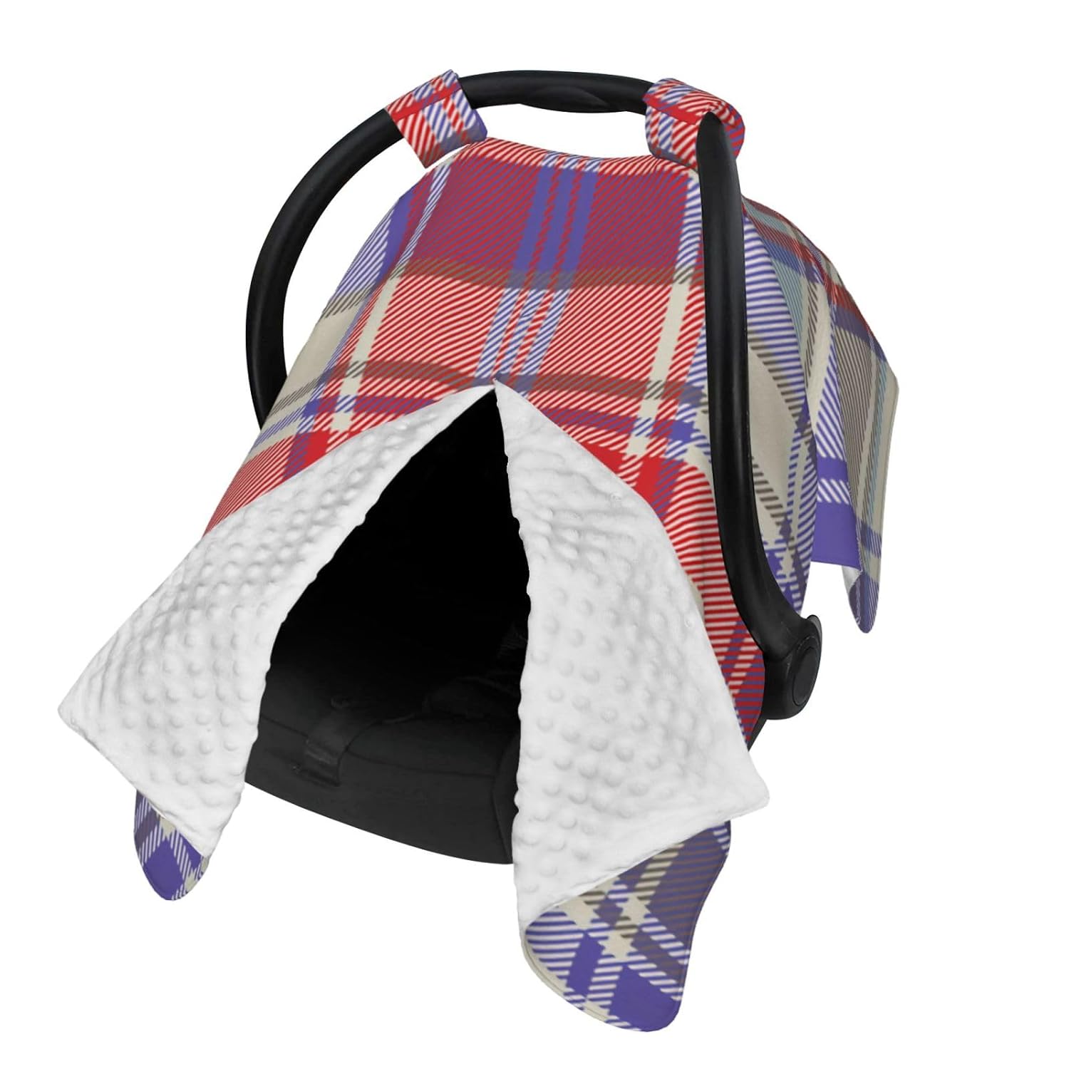 Red-Plaid-Tartan-Fabric-Texture Baby Car Seat Cover & Breastfeeding Nursing Cover - Breathable Stretch Fabric Multi-Use Nursing Cover for Breastfeeding