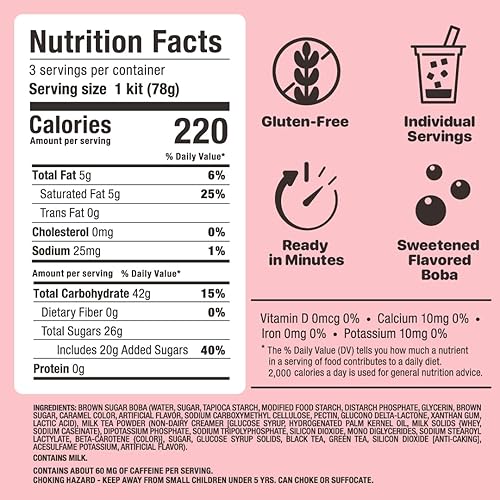 Vista 2 de YULU FOODS Kit de Té con Leche Clásico Instant Bubble Pearl con Perlas Auténticas de Tapioca de Azúcar Morena, Listo en Menos de Un Minuto, Pajitas