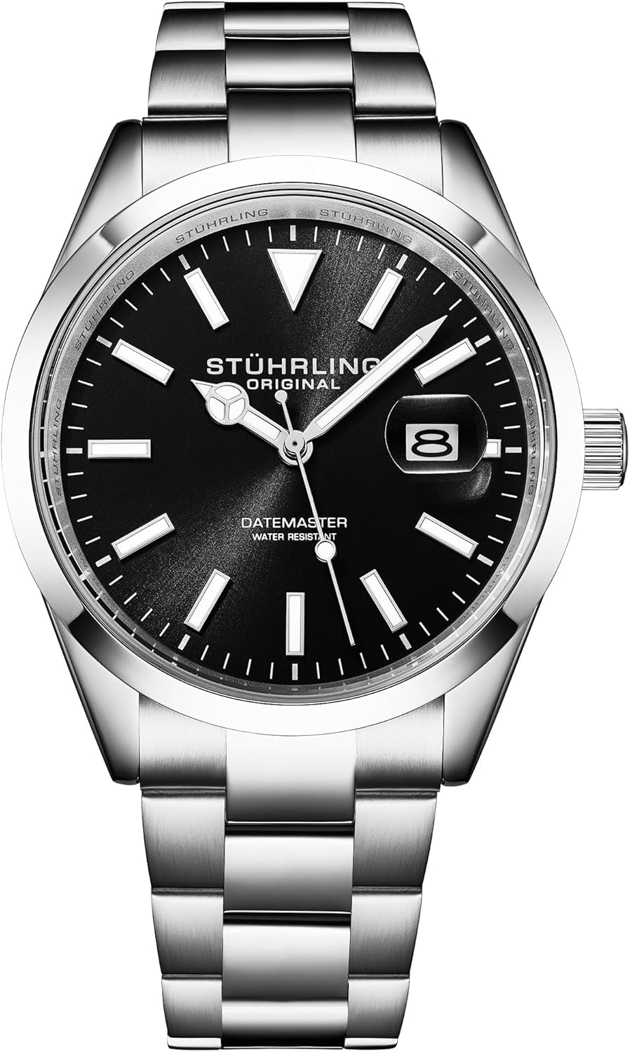 Stuhrling Original Datemaster Quartz Men’s Watch – 42mm Stainless Steel, Japanese Quartz, Luminous Hands, Brass Sunray Dial, Date Window, 100M Water Resistant, Classic Everyday Wear